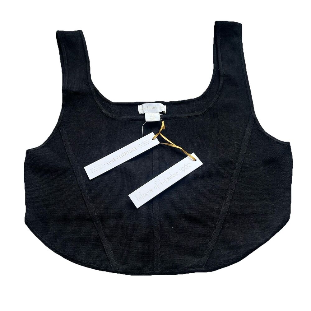 House of Harlow 1960 Black Knit Crop Top Round Hem Tank Luxe Essentials NWT XL